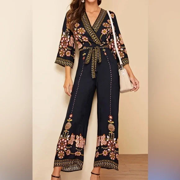 Floral Black Jumpsuit - Picture 2 of 7
